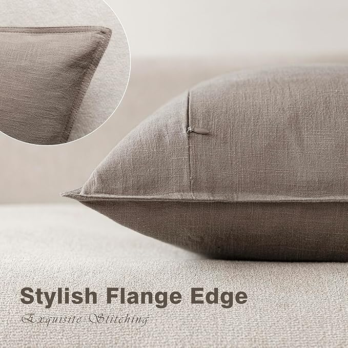 Foindtower Pack of 2, Decorative Linen Soild Throw Pillow Covers Accent Lumbar Cushion Case Boho Farmhouse Pillowcase for Chair Couch Sofa Bedroom Living Room Home Decor 12 x 20 Inch Brown Tan