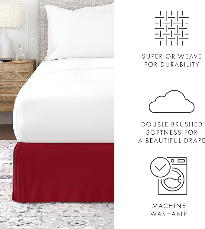 Linen Market Bed Skirt - Ultra Soft Microfiber - Easy Fit with 14 Inch Tailored Drop - Hotel Quality, Shrinkage & Fade Resistant - Bed Cover - Full Size Bed Skirts - Bedroom Décor - (Full, Burgundy)