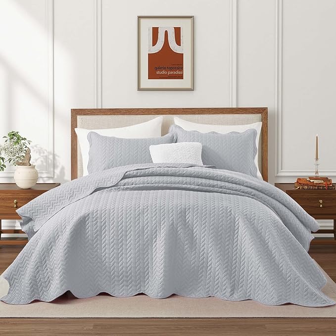 IR Imperial Rooms Queen Quilt Bedding Set (90" x 96") - Bulk Pack of 10 Wholesale for Hotels, Guest Bedroom & Airbnbs - Lightweight Microfiber Reversible Embossed Quilts Bedspreads (Silver)