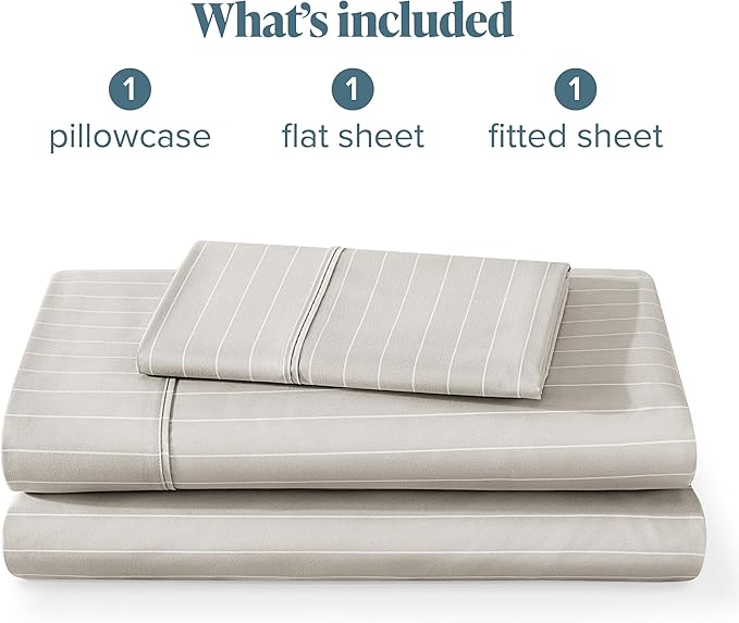 Bare Home Twin XL Sheet Set - College Dorm Size - 1800 Ultra-Soft Microfiber - Deep Pockets - Easy Fit - 3 Piece Set - Bed Sheets (Twin XL, Pinstripe - Stone/White)