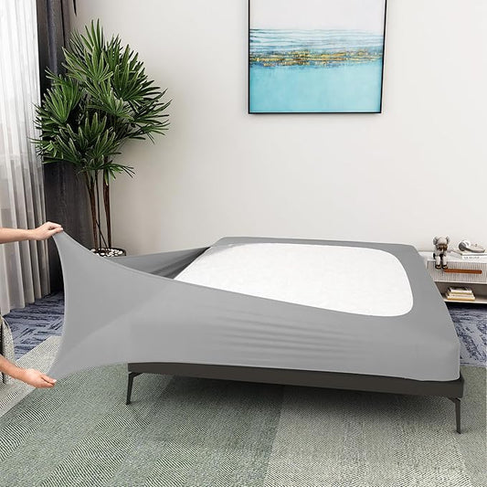 Alyvia Spring Box Spring Cover Full Size - Jersey Knit & Stretchy Wrap Around 4 Sides Bed Skirt for Hotel & Home - Full/Full XL, Silver