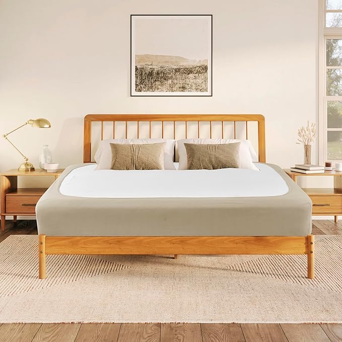 Biscaynebay Decorative Box Spring Cover King & Cal King Size, Light Camel Luxurious Jersey Knitting Stretchy Wrap Around 4 Sides Bed Skirt for Home/Hotels, Easy Fit Wrinkle Free Machine Washable