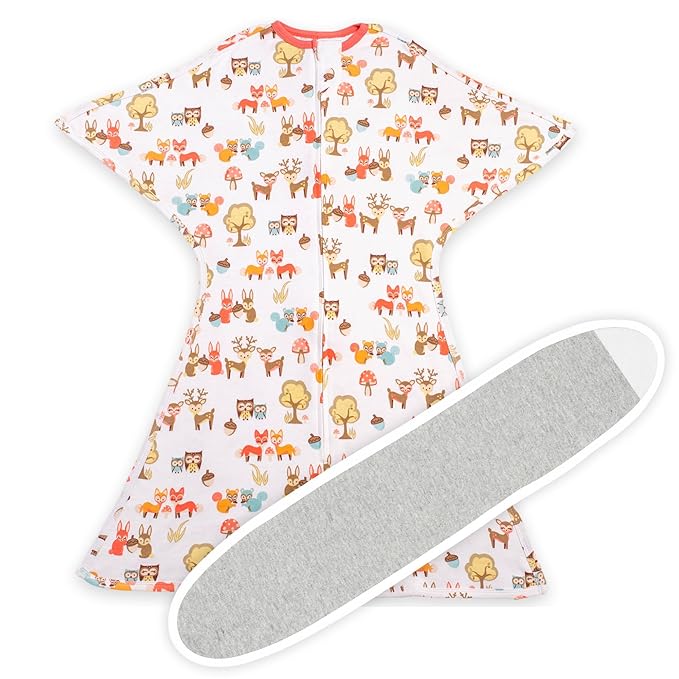 SleepingBaby Zipadee-Zip Transition Swaddle (Woodlands, Small for 4-8 Months) and Snuggle Strap (Grey, One Size) - Wearable Baby Blanket and Accessory for Easy Diaper Changes - Polyester, Spandex
