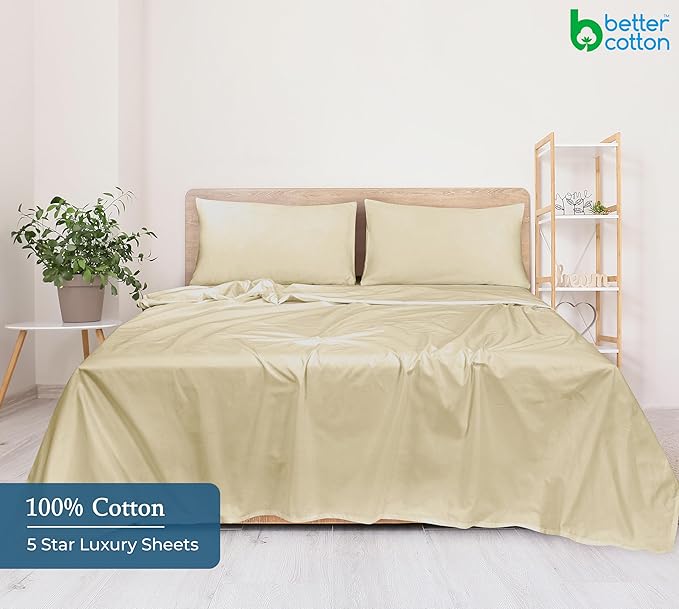 Royale Linen 400 Thread Count 100% American Grown Cotton Flat Sheet - Cooling Sheets - King Sheets - Luxury Sateen Weave - King Flat Sheet Sold Separately - Sand Flat Sheet Only (King, Moroccan Sand)