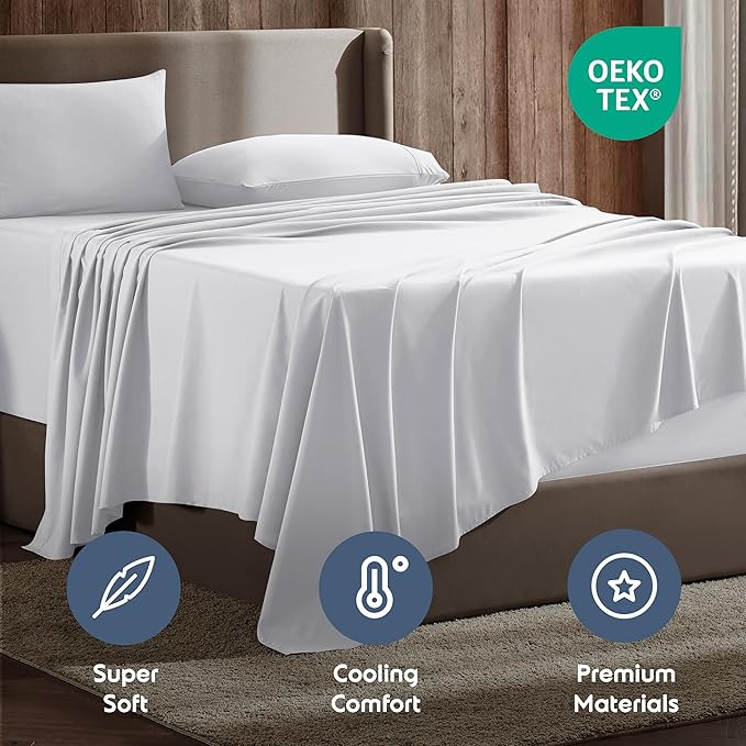 Nestl Full Sheet Set - Luxury 1800 Ultra-Soft Microfiber Full Bed Sheets - Double Brushed - Deep Pockets - Easy Fit - 4 Piece Set - Bedding Sheets & Pillowcases (Full, White)