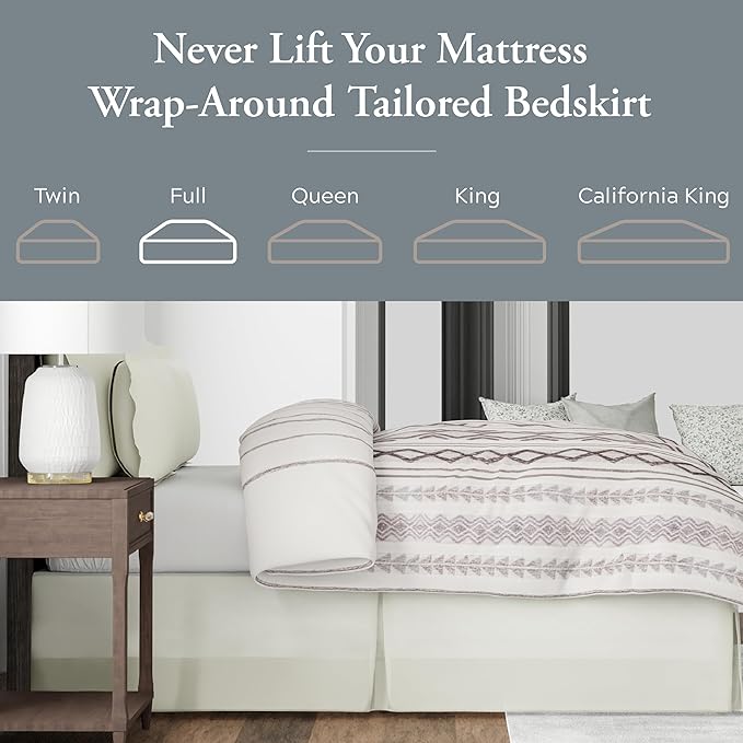 Bed Maker’s Never Lift Your Mattress Wrap Around Bed Skirt, Classic Style, Low Maintenance Wrinkle Resistant Fabric, Traditional 14 Inch Drop Length, Cream, Full