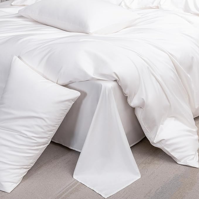 MooMee Duvet Cover Set 100% Extra Long Staple Cotton 600 Thread Count Silky Sateen Smooth Luxury Soft Breathable Durable Hotel Quality Bedding, 3 Pieces (Bright White, King 104"x90")