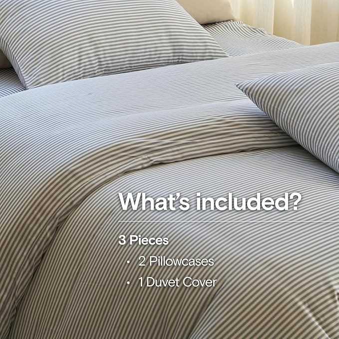 DOZ Duvet Cover Set, 100% Viscose derived from Bamboo, Organically Grown, Buttery Soft, Cooling Duvet Covers, High GSM, 1 Duvet Cover and 2 Pillowcases, 90"x90" (Stripe, Full/Queen)