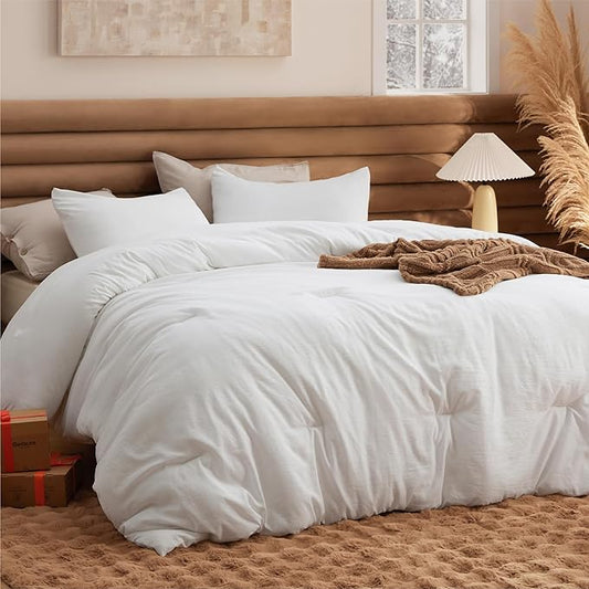 Bedsure King Comforter Set, White Soft Prewashed Bedding for All Seasons, 3 Pieces GentleSoft™ Bed Set, 1 Lightweight Comforter (104"x90") and 2 Pillowcases (20"x36")