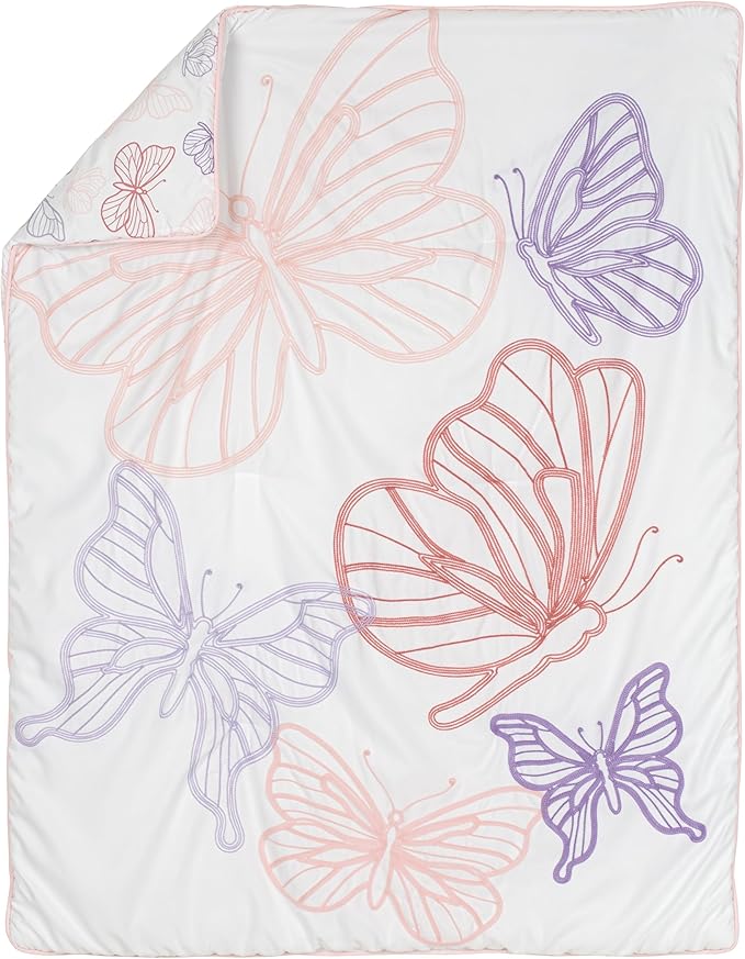 Sweet Jojo Designs Shabby Chic Butterfly Girl Baby Crib Bedding Set Infant Nursery Room Blanket Fitted Sheet Skirt Diaper Stacker 4p Blush Pink Lavender Purple White Pastel Lilac Watercolor Pattern
