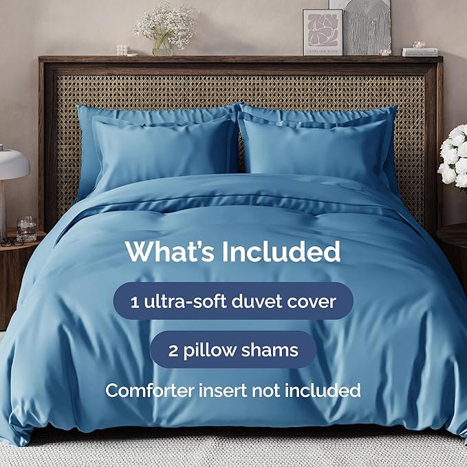 Duvet Cover Full Size - Extra Soft Full Size Duvet Cover - Lightweight, Breathable & Cozy - Easy Care & Fade Free w/ Zipper Closures & Ties - 80" x 90" Inches - (Denim Blue) Comforter Not Included
