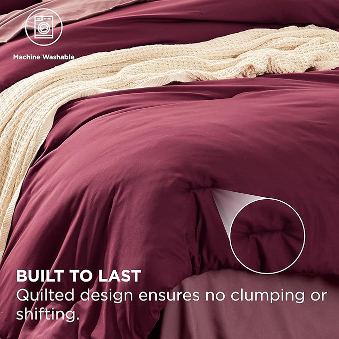 Bedsure King Size Comforter Set - 7 Pieces Burgundy King Bedding Set for All Seasons, Boho Contrasting Design Bed in a Bag with Comforter, Sheets, Pillowcases & Shams