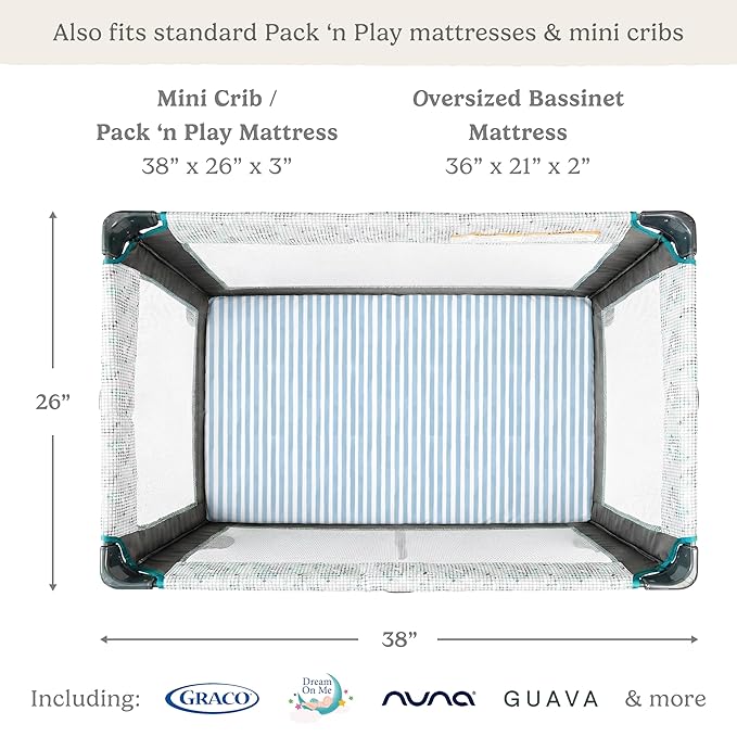 Pack and Play Sheets Fitted, Mini Crib Sheets for Graco Pack N Play Playard (38x26), Ultra Soft Cotton Blend, Safe & Snug Playpen Mattress Sheet for Baby Boys Girls, Airplane in The Clouds, 2-Pack