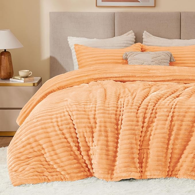 BEDELITE Fleece King Comforter Set -Super Soft & Warm Fluffy Coral Bedding, Luxury Fuzzy Heavy Bed Set for Winter with 2 Pillow Cases