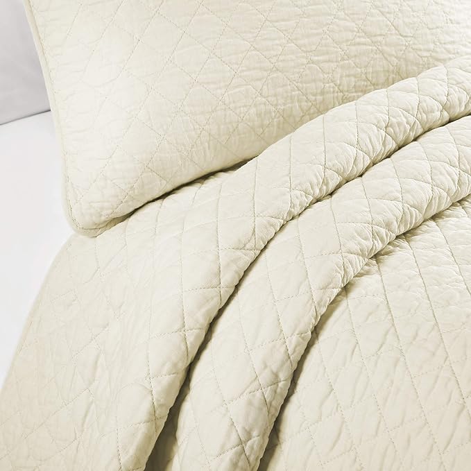 Lush Decor Ava Quilt Diamond Pattern Solid 3 Piece Oversized Bedding Blanket Bedspread Set - Full/Queen - Ivory