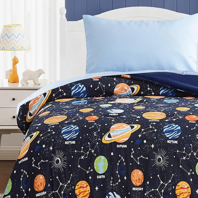 Toddler Bedding Set - 4 Pieces Toddler Comforter Set for Kids Boys,Glow in The Dark Space Bed in A Bag with Sheets