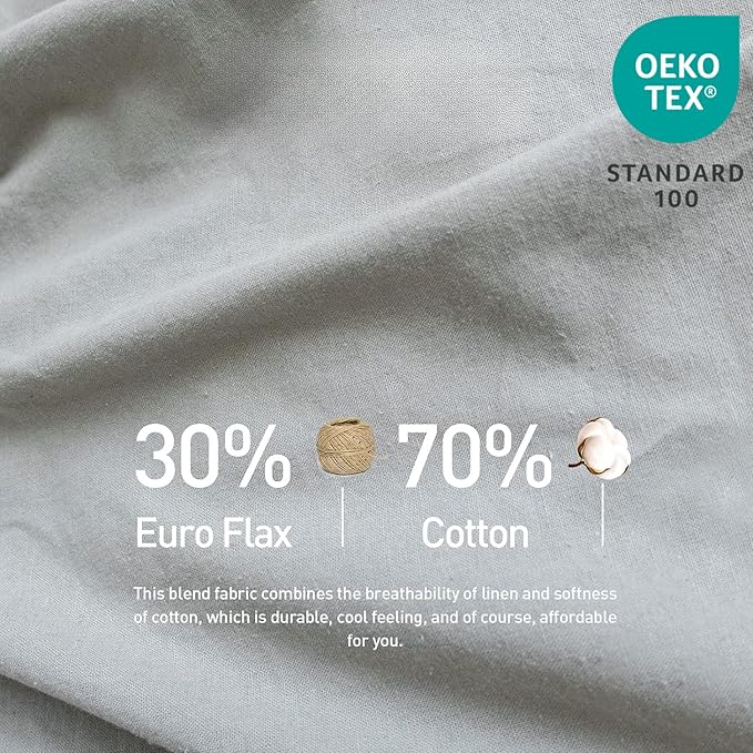 Simple&Opulence Belgian Linen Sheet Set Solid Color - 6 Pieces (1 Flat Sheet & 1 Fitted Sheet & 4 Pillowcases) 16" Deep Pocket Natural Flax Cotton Blended Soft Bedding - Grey, Queen Size