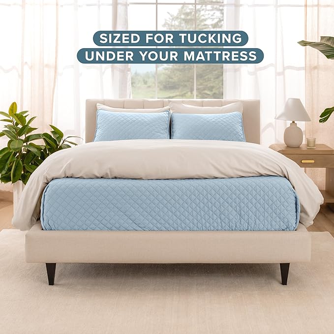 Bare Home Coverlet Set - Full/Queen - Lightweight Bed Decor - Comforter Alternative - All-Season Quilted Bedspread (Full/Queen, Light Blue)