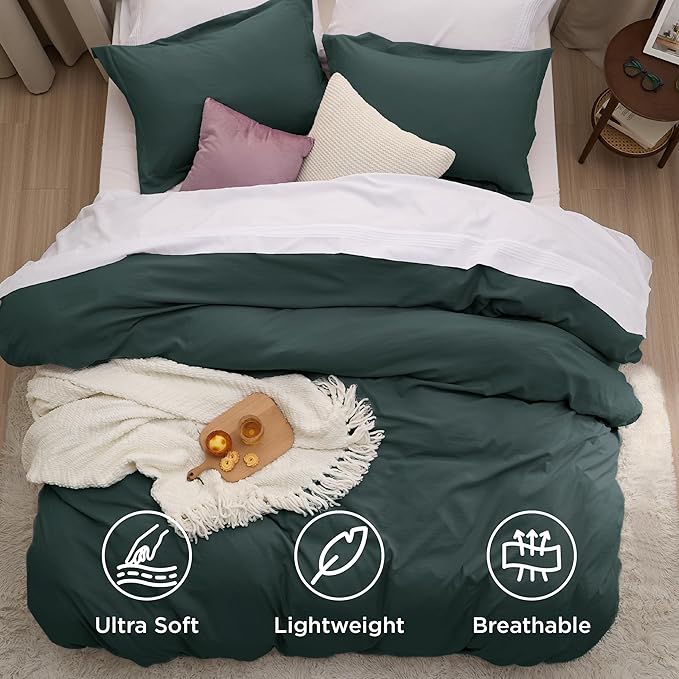 Bedsure Forest Green Duvet Cover King Size - 3 Pieces Prewashed Cotton-Like Polyester Extra Soft Bedding Set, Includes 1 Duvet Cover 104x90 Inches with Zipper Closure & 2 Pillow Shams, No Comforter