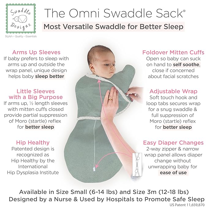 SwaddleDesigns 6-Way Omni Swaddle Sack Arms Up Swaddle for Newborn, More Options to Calm Startle Reflex, Improves Sleep, Easy Transition Baby Sleep Sack, Small, 0-3 Mo, 6-12 lbs, Tiny Hedgehogs Black