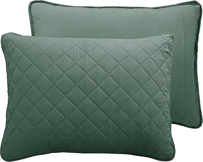 Easy-Going Twin Size Reversible Quilt Set with 1 Quilt and 1 Pillow Sham, Soft Bed Quilt Cover, Water Resistant Lightweight Microfiber Bedspread, Stain Resistant, Cyan/Ivory