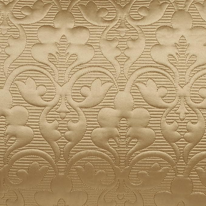 Cambridge Classic Luxury Bedding | Golden Bronze Solid Color Polyester Satin | Elaborate Damask Quilting | 6 Pc Bed Set Includes Fitted Oversized King Bedspread, 2 King Shams, & 3 Decorative Pillows
