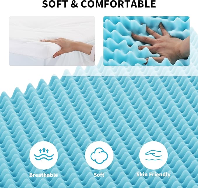 HOMBYS 6 Inches Thickness Mattress Topper Queen Size, Dual Layer Design Soft Pillow Top Mattress Topper, Puffy Mattress Pad Topper for Back Pain Reilef