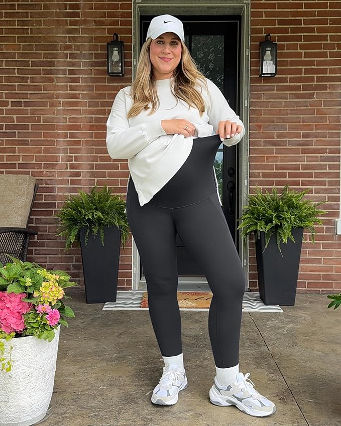 G4Free BareFeel Maternity Leggings with Pockets Over The Belly Stretchy Workout Yoga Pregnancy Pants