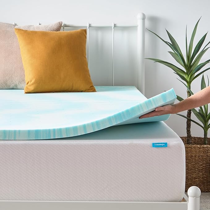 Linenspa 2 Inch Swirl Gel Memory Foam Mattress Topper, King Size – Cooling Gel Infused, Ventilation Holes – Pressure Relieving Bed Topper – CertiPUR Certified