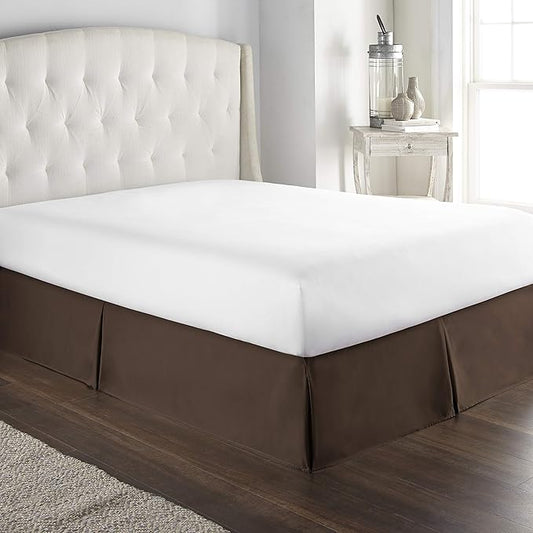 800 Thread Count 100% Pure Cotton Luxury Box Pleated Bed Skirt Full Size with 16 Inch Drop Length Chocolate