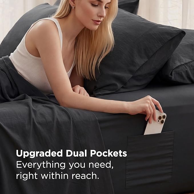 Bedsure Deep Pocket Full Size Sheets Set - 6 Piece, Prewashed Ultra-Soft Full Size Bed Sheets, Fits Mattresses Up to 18 Inches Thick, Breathable & Secure Fit, Hotel Luxury Bedding, Black