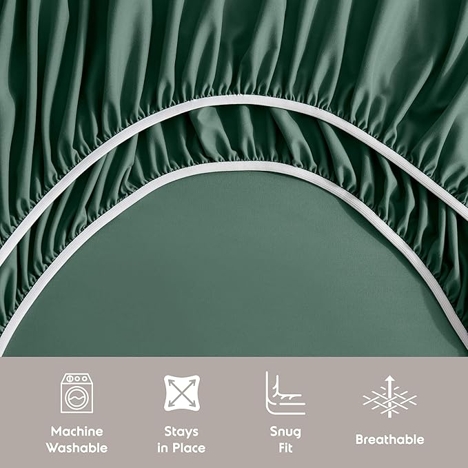 Nestl Split King Sheet Set - 1800 Ultra-Soft Microfiber Bed Sheets - Double Brushed - Deep Pockets - Easy Fit - 5 Piece Set - Bed Sheets & Pillowcases (Split King Size, Dark Green)