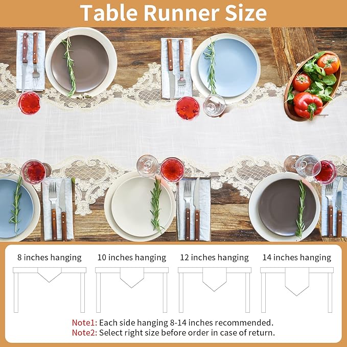 Elegant Vintage Lace Table Runner 36 inches(90cm) Long with Exquisite Macrame and Embroidered Floral Pattern Perfect as a Dresser Scarf (16X36'')