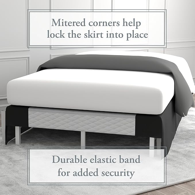 Bed Maker’s Never Lift Your Mattress Bed Skirt, Designed for Box Spring Beds, Split Corners, 14 Inch Drop Length, King, Black