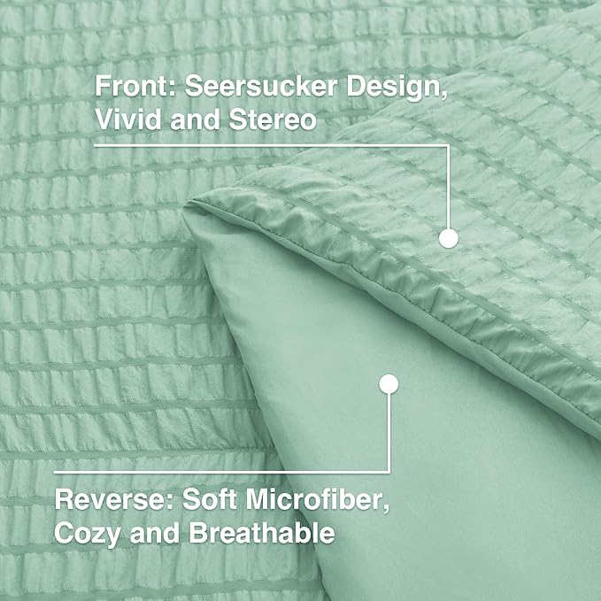 Love's cabin Seersucker Light Green Twin Comforter Set, 5-Piece All Season Lightweight Bed in a Bag Bedding Set with Comforter, Flat Sheet, Fitted Sheet, Pillowcase and Sham | Soft, Breathable, Lightweight