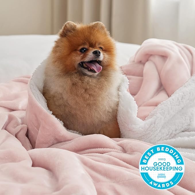 Bedsure GentleSoft Sherpa Fleece Twin Size Blanket for Couch, Non-Heated, Thick and Warm Throw for Women and Girls, Soft Fuzzy Plush Blanket for Winter, Room Home Decor, Pink, 60x80 Inches