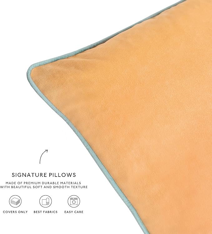 MONDAY MOOSE Decorative Throw Pillow Covers Cushion Cases, Set of 2 Soft Velvet Modern Double-Sided Designs, Mix and Match for Home Decor, Pillow Inserts Not Included (20x20 inch, Orange/Teal)