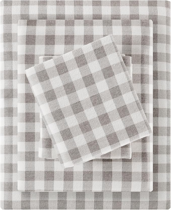 Sleep Philosophy True North 100% Cotton Flannel Sheets Full Size, Cozy Flannel Sheet Set Brushed for Extra Softness, Heavyweight Novelty Print Warm Flannel Bedding Set, Gray Herringbone Check 4 Piece