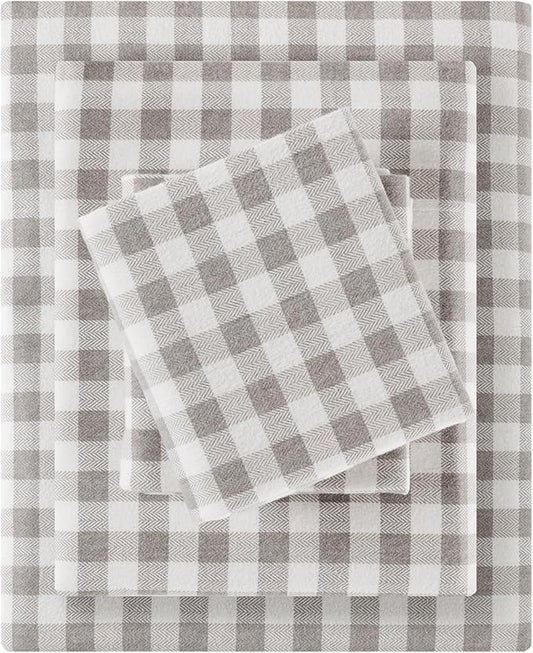 Sleep Philosophy True North 100% Cotton Flannel Sheets Twin XL, Cozy Flannel Sheet Set Brushed for Extra Softness, Heavyweight Novelty Print Warm Flannel Bedding Set, Gray Herringbone Check 3 Piece