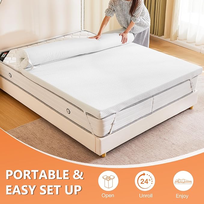 Sweetcrispy Memory Foam Mattress Topper Full with Removable Soft Cover, 3 Inch Thick Gel Infused Cooling Toppers Pad for Full Size Bed, Sleeper Sofa, RV, Camper, CertiPUR US Certified