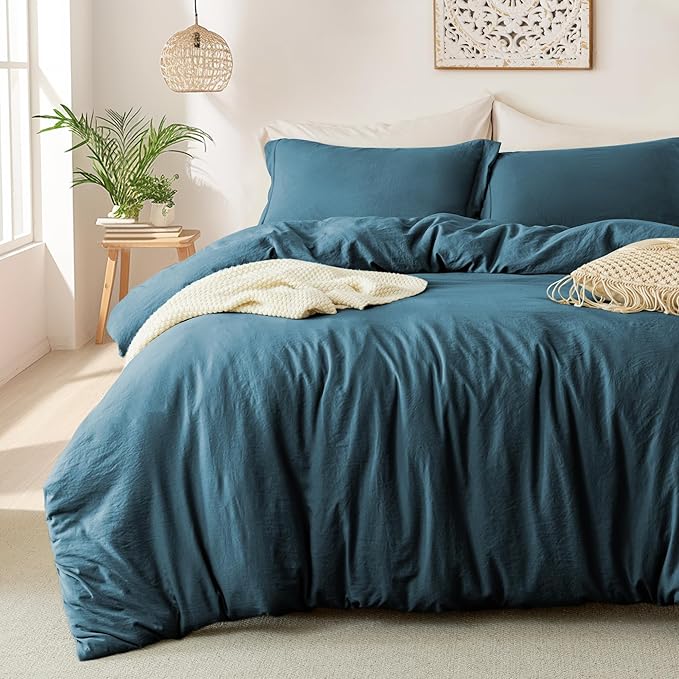 MILDLY Super Soft Duvet Cover 2pcs - 100% Washed Microfiber Peacock Blue Comforter Cover Set with Zipper Closure & Corner Ties (No Comforter)