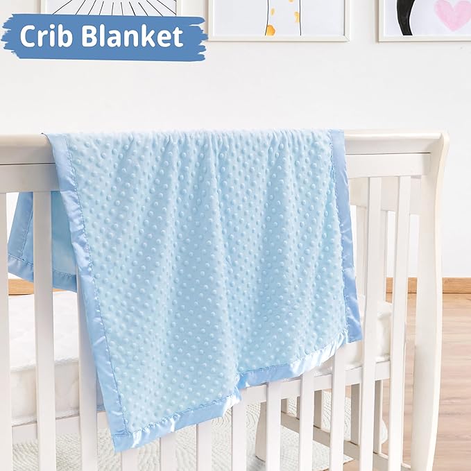 Pro Goleem Baby Soft Minky Dot Blanket with Silky Satin Backing Baby Gifts for Girls and Boys (Blue, 30’’ x 40’’)