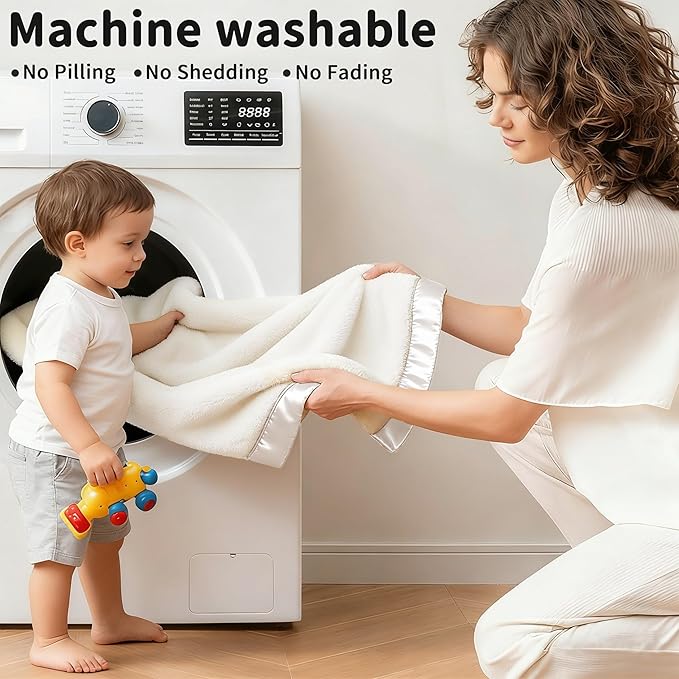 Pro Goleem Fleece Baby Blanket with 2 Inch Satin Trim Soft Anti-Static Plush Blanket for Boys and Girls Christmas Baby Gifts for Babies 30''x40''，White