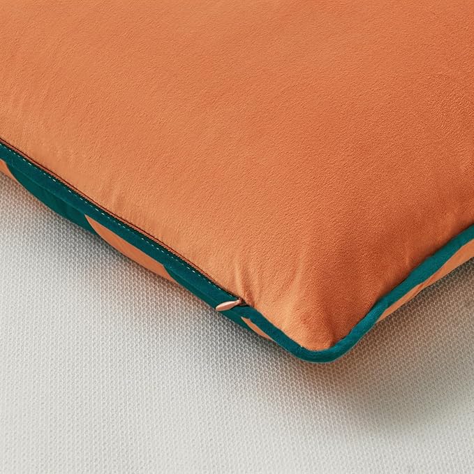 MONDAY MOOSE Decorative Throw Pillow Covers Cushion Cases, Set of 2 Soft Velvet Striped Piping Edge Designs, Pillow Inserts Not Included (16x16 inch, Coral/Dark Teal)