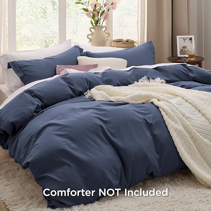 Bedsure Navy California King Duvet Cover - Prewashed Cotton-Like Polyester Extra Soft Bedding Set, Includes 1 Cal King Duvet Cover 104x98 Inches with Zipper Closure & 2 Pillow Shams, No Comforter