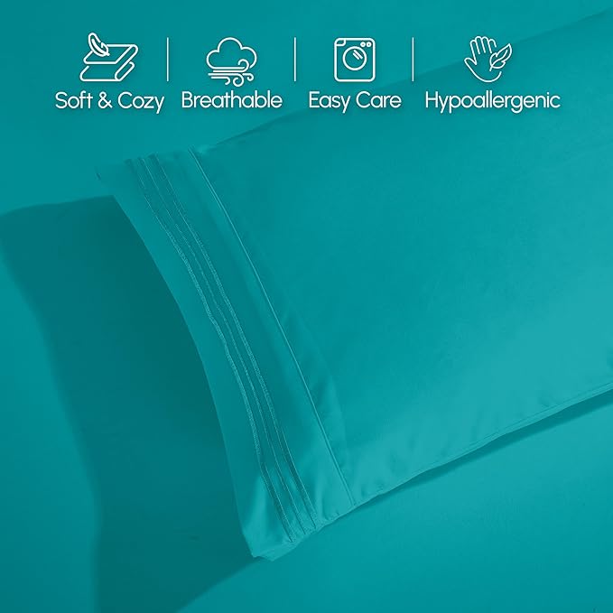 Elegant Comfort Luxurious 1500 Premium Hotel Quality Microfiber Three Line Embroidered Softest 4-Piece Bed Sheet Set, Wrinkle and Fade Resistant, Full, Turquoise