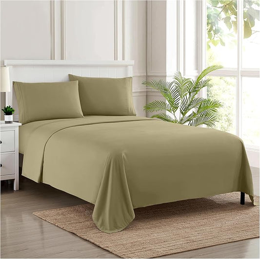 RV Queen Bed Sheets - Breathable Luxury Sheets with Full Elastic & Secure Corner Straps Built In - 1800 Supreme Collection Extra Soft Deep Pocket Bedding Set, Sheet Set, RV Short Queen, Sage