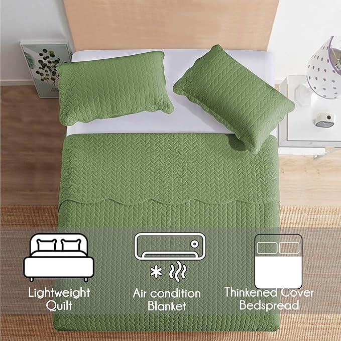 IR Imperial Rooms California King Quilt Bedding Set Size (118"x106") + 2 Pillow Shams (20" x 36"+ 2") - 3 Pcs All Season Reversible Microfiber Coverlet Embossed Quilt Bedspread (Olive Green)
