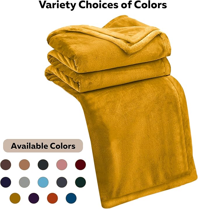 MOONLIGHT20015 Fleece Throw Blanket Super Soft Cozy for Couch, Sofa and Camping Lightweight 400 GSM Luxury Fluffy Microfiber Bed Blankets 50 x 60 Inches (Throw/Travel, Ochre)