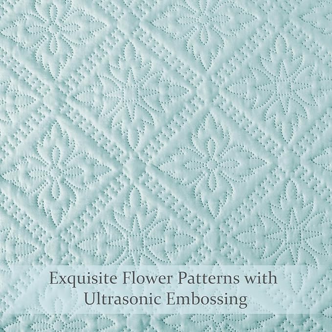 Exclusivo Mezcla California King Quilt Bedding Set, Lightweight Soft Bedspreads Coverlets with 2 Pillow Shams, Modern Aqua Blue Oversized Quilts King Size for All Seasons